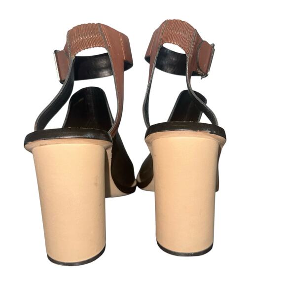 Loeffler Randall ColorBlock Leather Heels Sz 9.5 Black Brown Ankle Strap Sandals - Picture 5 of 13